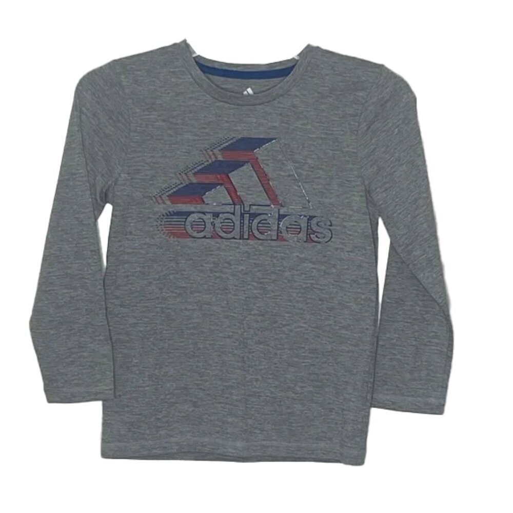 ❤️ 🆕 ADIDAS Kids Long Sleeve Tee in Gray with Red and Blue Logo Size 7
